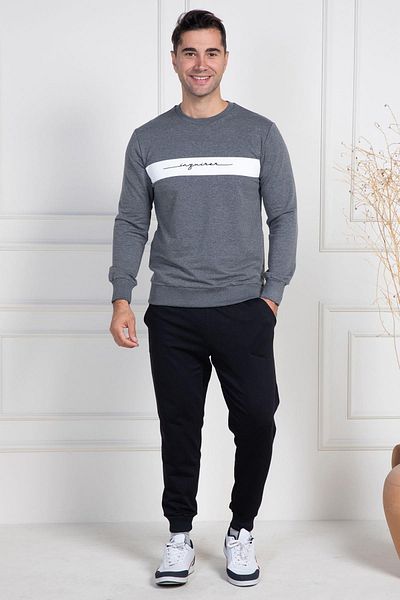 Mecit Pijama Σετ ανδρικών πιτζάμες Mecit 2910 Grey Two String Knitted Sports Model