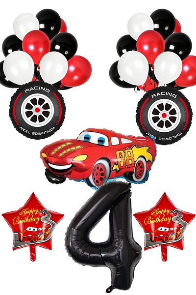 Patladı Gitti 4 Years Old Cars Themed Birthday Party Celebration Balloon Set