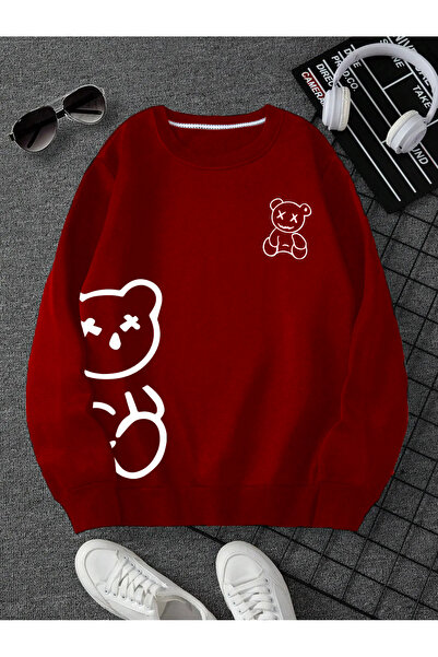 StartMore - Hanorac unisex supradimensionat, cu imprimeu cu ursuleț, cu trei ...