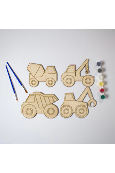 WoodStory Ahşap İş Makineleri Boyama Oyunu Eğitici Montessori Çocuk Gelişimi