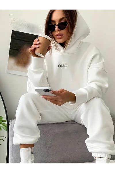 bellanova Unisex New Season Bumbac alb Hanorac cu glugă Pantaloni de trening ...