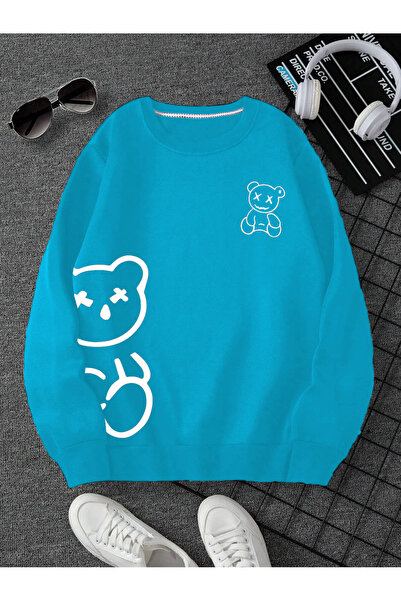 StartMore - Hanorac oversize unisex cu guler rotund, cu imprimeu ursuleț de p...