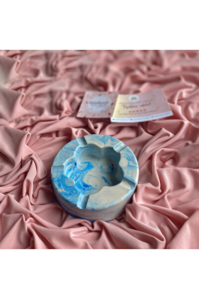 Handmade Mermer Desenli Dekoratif Mavi Küllük - Papatya Küllük