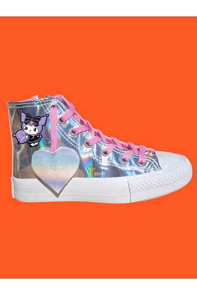 LİASSHOES Hologram Kuromilili Printed Heart Lacing Detail Children's Sports Shoes Sneakers