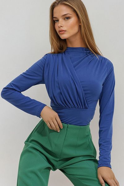 VAGGON Saks πολύχρωμο γυναικείο κορμάκι με ντραπέ και κουμπωτά - όρθιο γιακά Vgn-x10868
