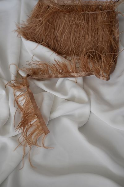 İstoria Bridal 50cm Coffee Color Gooseneck Feather - Decorative Feather with Stripe, Otriş and Hobby Decoration Detail