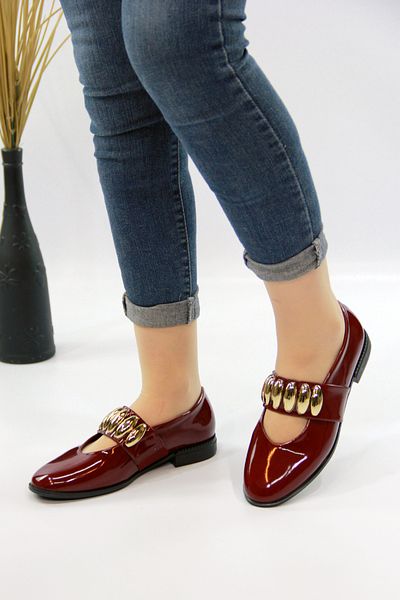 Everest Pantofi de balerină de damă din piele lacuită bordeaux cu accesorii