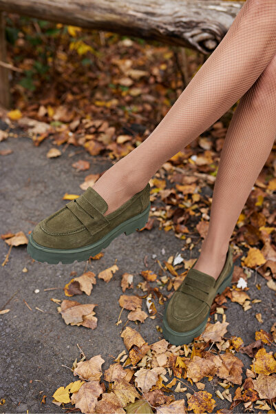 ANGELİNA JONES Жіночі зелені замшеві туфлі-лофери Alberto з підошвою із замші хакі