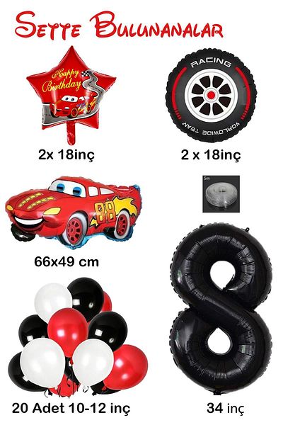 Patladı Gitti 8 Years Old Cars Themed Birthday Party Celebration Balloon Set