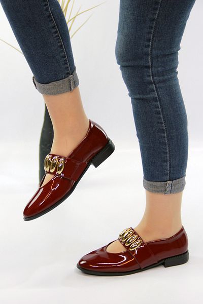 Everest Pantofi de balerină de damă din piele lacuită bordeaux cu accesorii