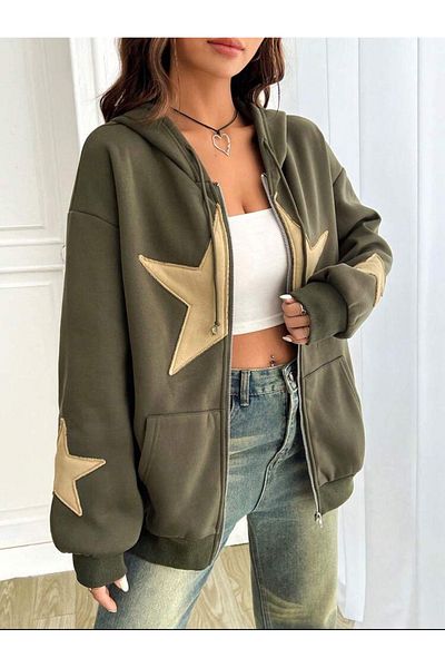 Gofeel Y2K Star Detail Ζακέτα Oversize Unisex με ανοιχτόχρωμο