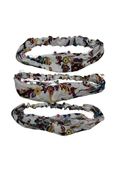 artıbir bodrum Elastic Bandana Parachute Model Hair Band Set of 3 Floral Beaded