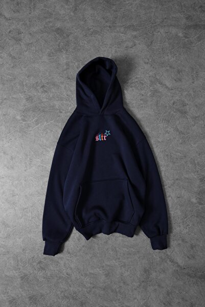 Slatra Ανδρικό φούτερ με κουκούλα με ανάγλυφο μπλε ναυτικό αστέρια