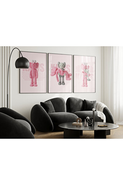 Home Kaws Oyuncak Lisanslı Pembe Posteri 3'lü Set, Estetik Çerçevesiz Posteri...