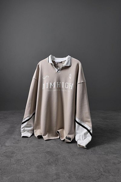Slatra Ανδρικό φούτερ με μπεζ Aimhigh εμπριμέ Polo Neck Oversize