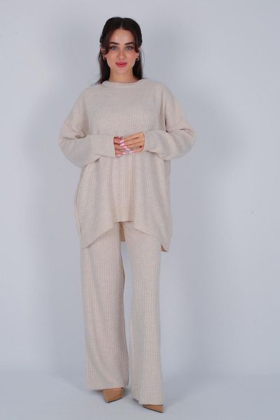 FACETTE طقم سويت شيرت نسائي بأكمام طويلة وبنطلون تريكو