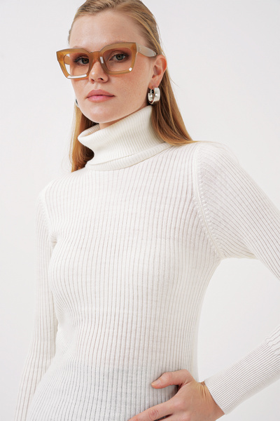 Bigdart Πλεκτό πουλόβερ ζιβάγκο 10311 - Λευκό