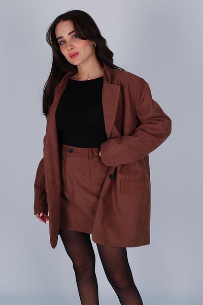 FACETTE Women's Brown Velvet Jacket Skirt Set