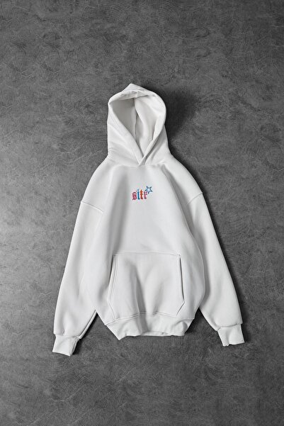 Slatra Чоловічий білий світло-сірий світшот з капюшоном та об'ємним принтом