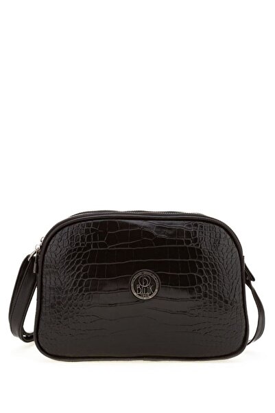Bilik Deri Дамска чанта през рамо с лого и детайлен черно крокодилски мотив D...
