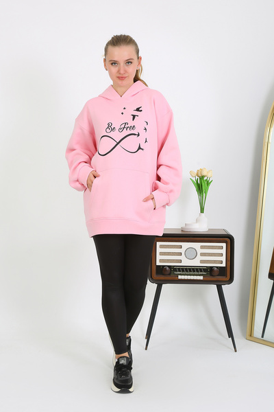 Cliff Kadın Sweat 3 Iplik Kapşonlu Cepli Içi Pamuklu Özel Baskılı Oversize