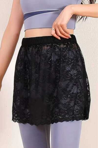 BENİMOLMALI Dantel Tshirt Ucu Görünümlü Etek İçlik Astar Tayt Üzeri Etek Popo...