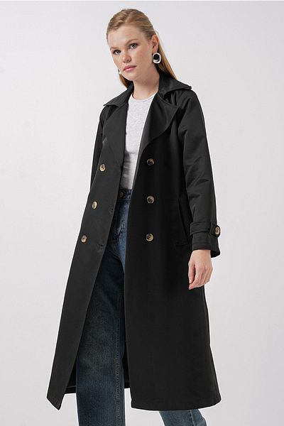 Bigdart 5940 Women's Double Breasted Collar Long Trench Coat - Black