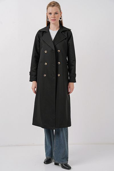 Bigdart 5940 Women's Double Breasted Collar Long Trench Coat - Black