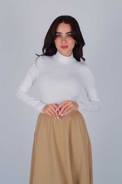 FACETTE Γυναικεία εκρού μακρυμάνικη μπλούζα Basic Crop