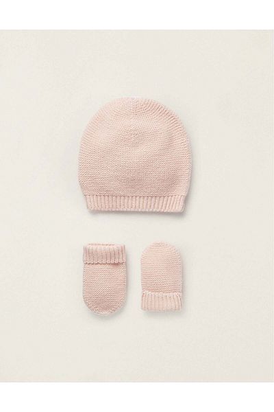Ziddy SET BEANIE MITTENS CRYST PINK