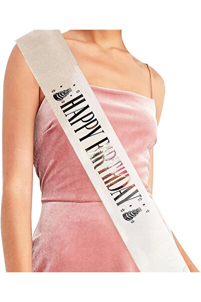 BerSel Butik Beyaz Üzeri Gümüş Büyük Happy Birthday Yazılı Simli Işıltılı Kuş...