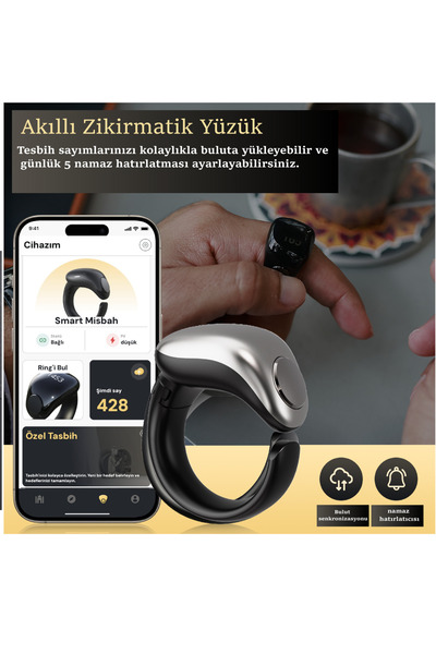 WESLAMIC Akıllı Zikirmatik Yüzük - Tesbih Yüzük - Qibla Bulucu Ve Namaz Hatır...