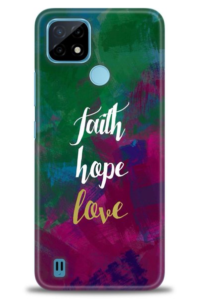 MRCİLETİSİM Realme C21 Case Hd Printed Case - Faith Hope Love + Full Screen P...