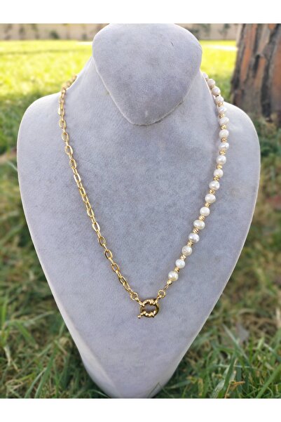 Arjew Gerçek İnci Zincir Detaylı Gemici Kilitli Kolye