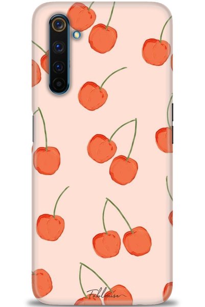 MRCİLETİSİM حافظة Realme 6 Pro مطبوعة بدقة HD - كرز كبير + واقي شاشة كامل