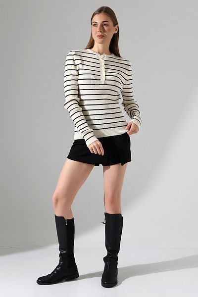 amcacom Striped Button Detail Knitwear Sweater