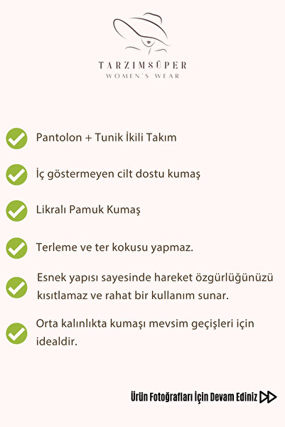 tarzımsüper New Season Trousers Tunic Double Set Lycra Cotton Fabric Flexible Comfort Model Stylish Hijab Set