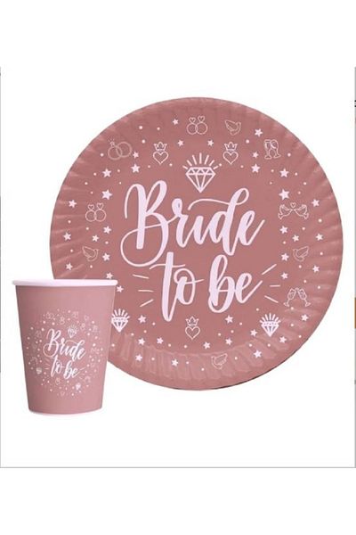 turkuaz parti 8-Piece Rose Gold Bride to Be Plate Cup Set
