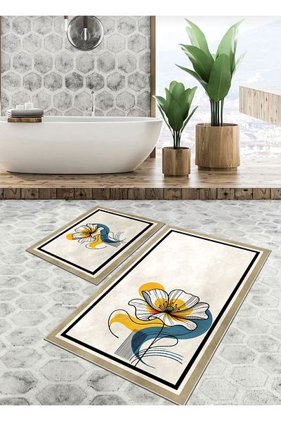 Ardizayn Μοκέτα μπάνιου Bohemian Magnolia 2 τεμαχίων - Αντιολισθητική, βαμβακερή υφασμένη βάση (60x100 - 50x60cm)