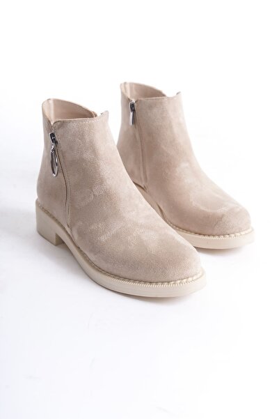 MEVESE MARGARET Fermuarlı Ortopedik Taban Suya ve Soğuğa Dayanıklı Topuklu Süet Kadın Bot TT Ten