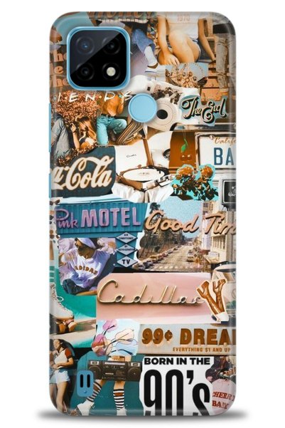 MRCİLETİSİM Realme C21 Case Hd Printed Case - Pink Motel + Full Screen Protector