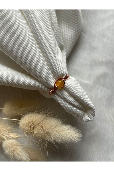 PelvedDesign Citrine Stone Minimal Adjustable Copper Wire Ring