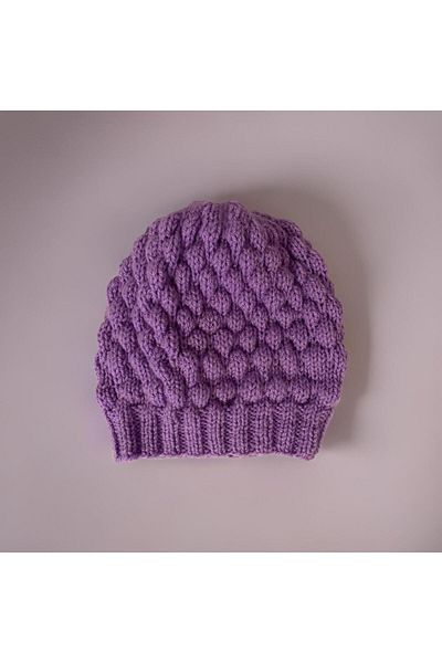 FM Handmade Knit Purple Color Embossed Motif Authentic Women's Beanie - Elegance and Warmth for Winter Days