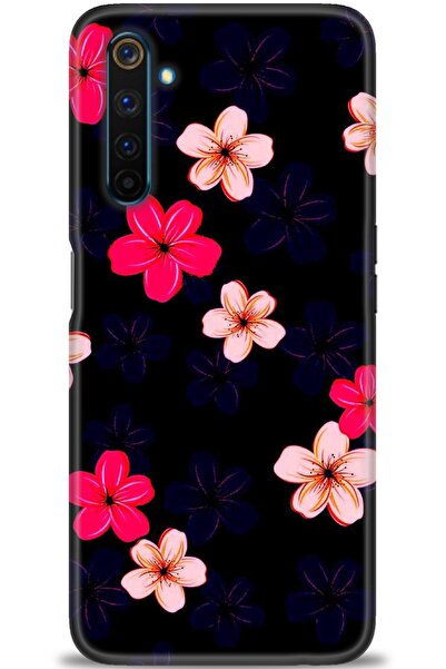 MRCİLETİSİM Realme 6 Pro Kılıf HD Baskılı Kılıf - Pembe Mavi Çiçekler + Tam E...