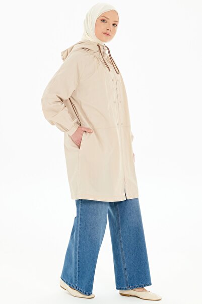 Tuğba Büzgülü Fermuar Kapamalı Yağmurluk - Bej