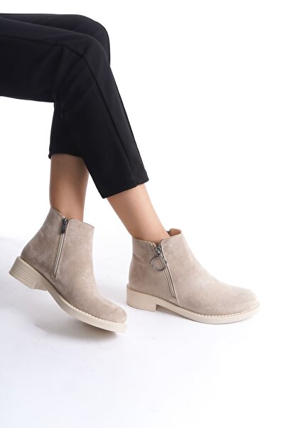 MEVESE MARGARET Fermuarlı Ortopedik Taban Suya ve Soğuğa Dayanıklı Topuklu Süet Kadın Bot TT Ten