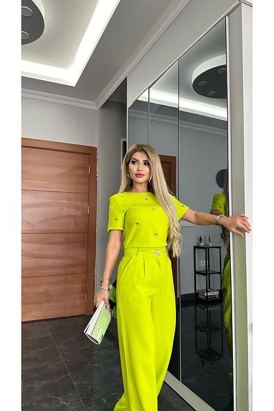 decision fashion Imported Woven Fabric Pants Suit Special Stone Detail