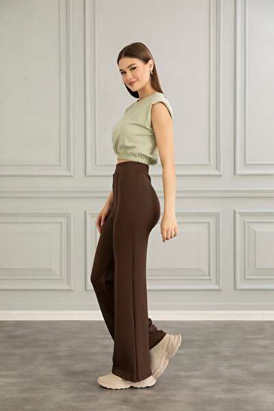 naymanlife Women's High Waist and Lycra Recovery Pants Leggings - Coffee Color, Flared Leg, Modal Fabric