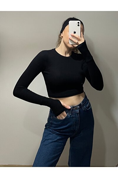 Kadın Siyah Parmak Detaylı Body
