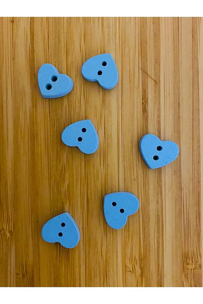 Kartopu Heart Shaped Painting Wooden Button 13 X 14mm. Pack of 6. Blue.